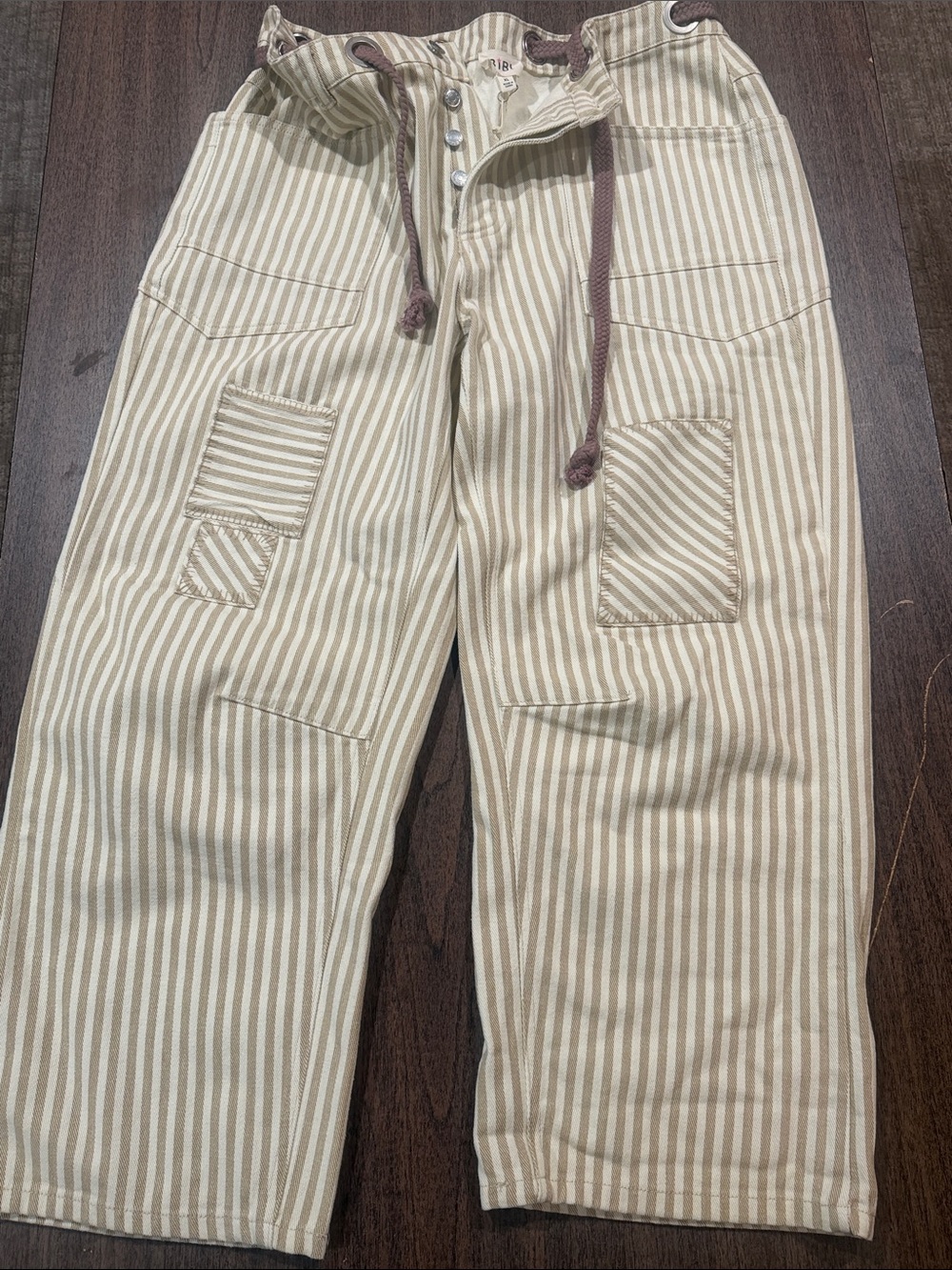 BiBi Cream and White Striped Cargo Jeans